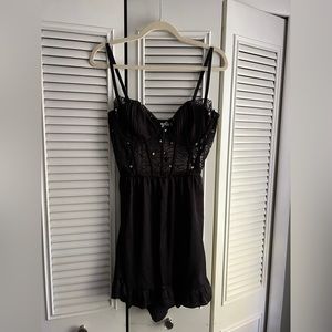 NWT For Love and Lemons Lilou Embroidered Dress size large black lingerie